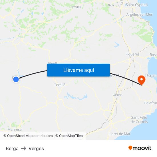 Berga to Verges map
