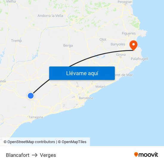 Blancafort to Verges map