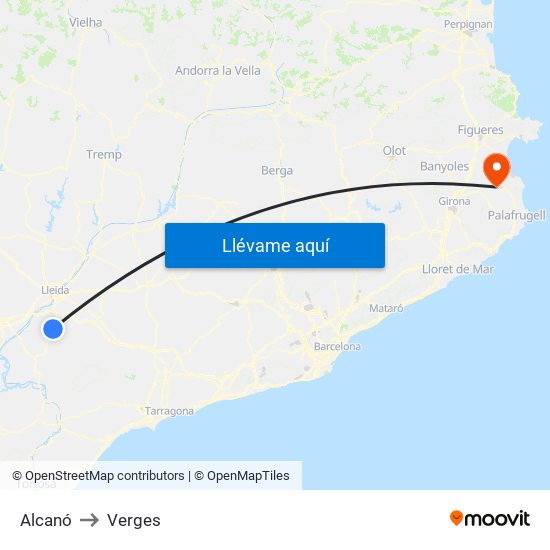 Alcanó to Verges map