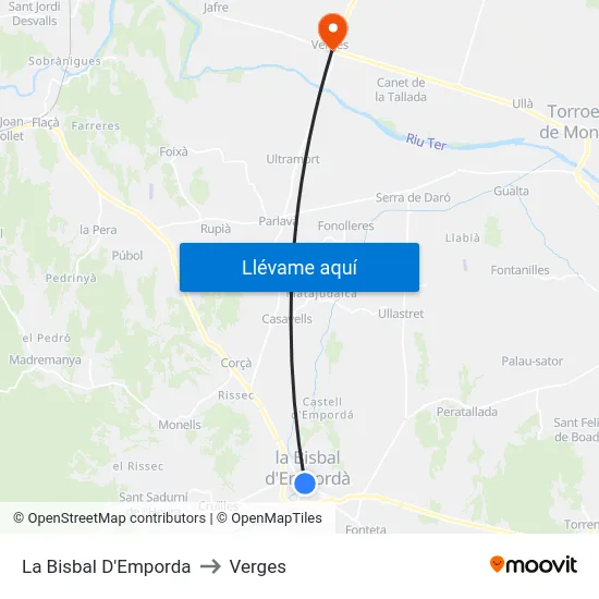 La Bisbal D'Emporda to Verges map