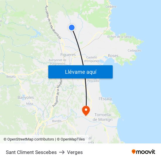 Sant Climent Sescebes to Verges map