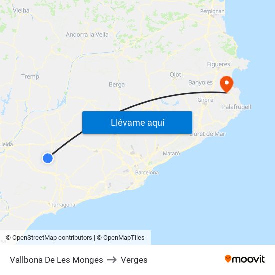Vallbona De Les Monges to Verges map