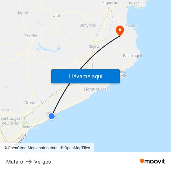 Mataró to Verges map