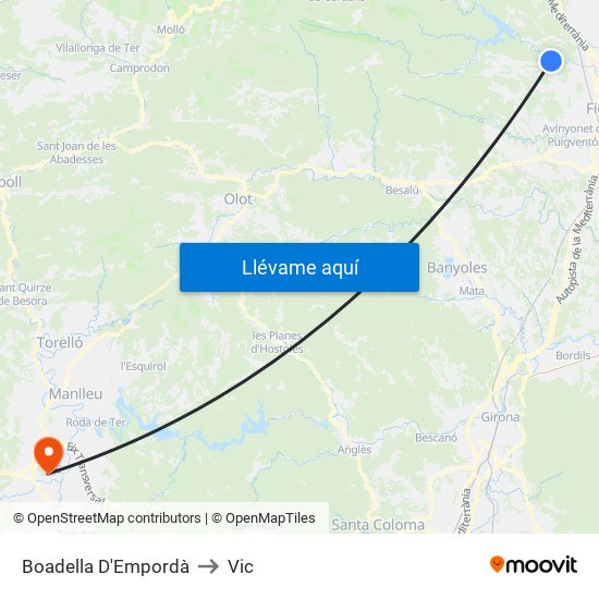 Boadella D'Empordà to Vic map