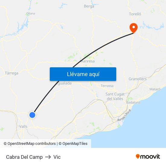 Cabra Del Camp to Vic map