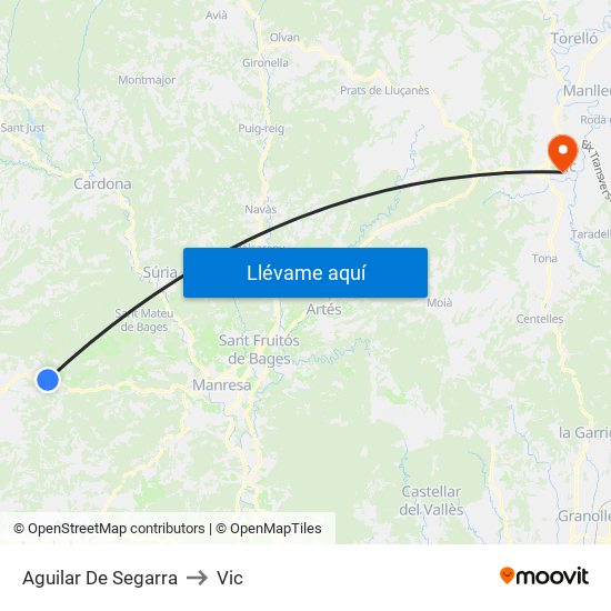 Aguilar De Segarra to Vic map