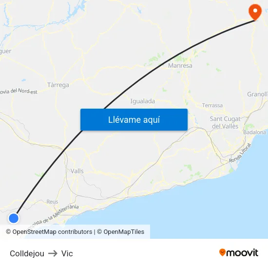 Colldejou to Vic map