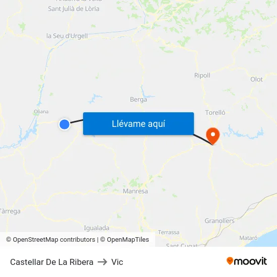 Castellar De La Ribera to Vic map