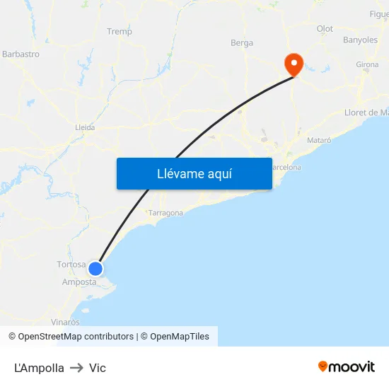 L'Ampolla to Vic map
