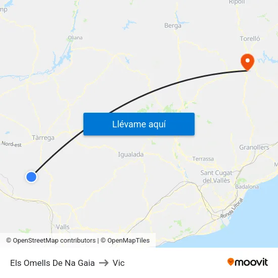 Els Omells De Na Gaia to Vic map