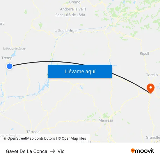 Gavet De La Conca to Vic map