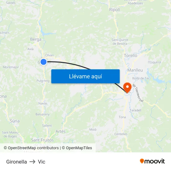 Gironella to Vic map