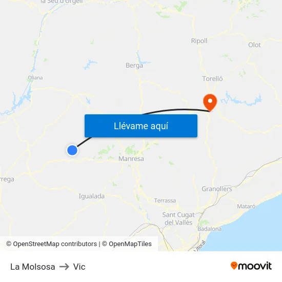 La Molsosa to Vic map