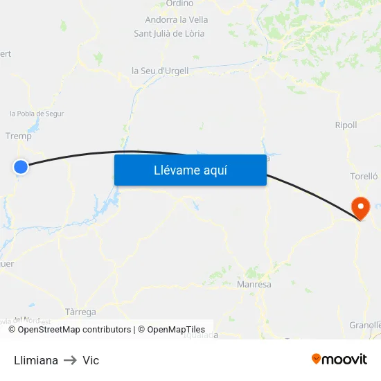 Llimiana to Vic map