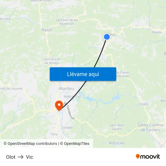 Olot to Vic map