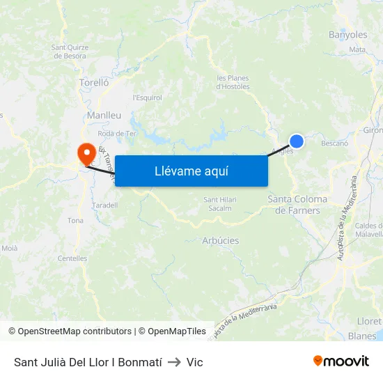 Sant Julià Del Llor I Bonmatí to Vic map