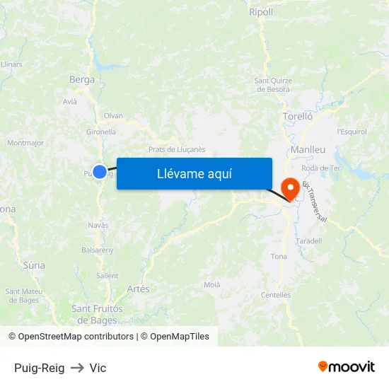 Puig-Reig to Vic map