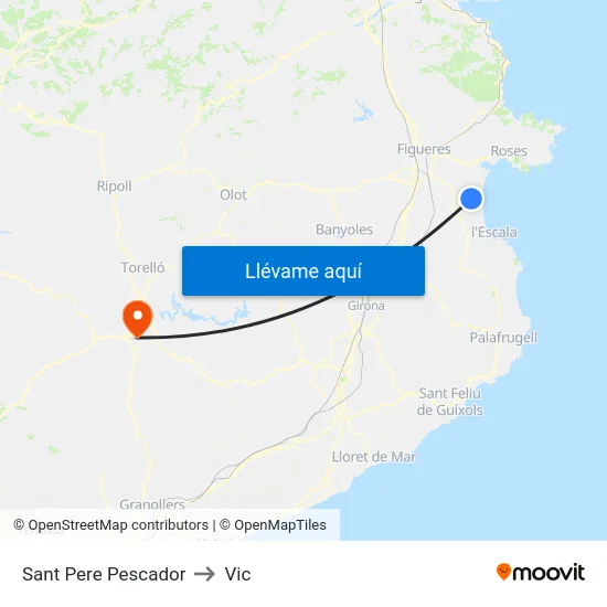 Sant Pere Pescador to Vic map