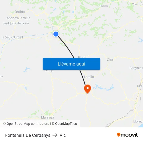 Fontanals De Cerdanya to Vic map
