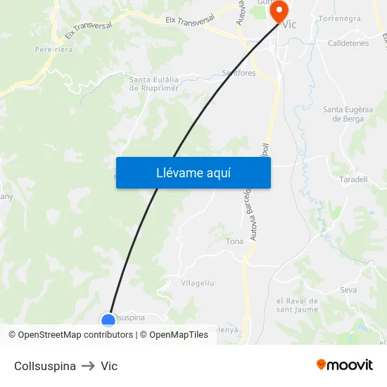Collsuspina to Vic map