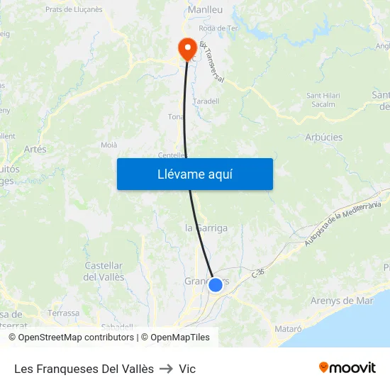 Les Franqueses Del Vallès to Vic map