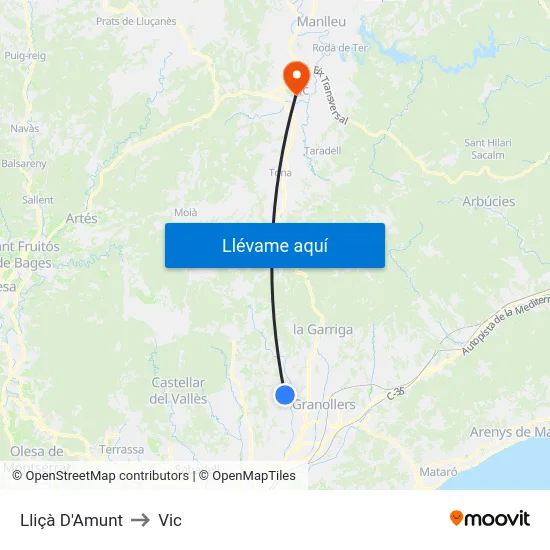 Lliçà D'Amunt to Vic map