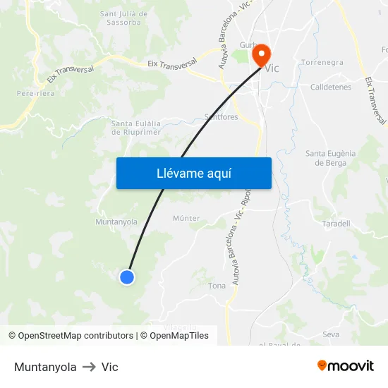 Muntanyola to Vic map