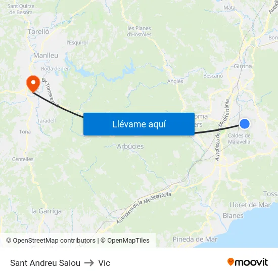 Sant Andreu Salou to Vic map