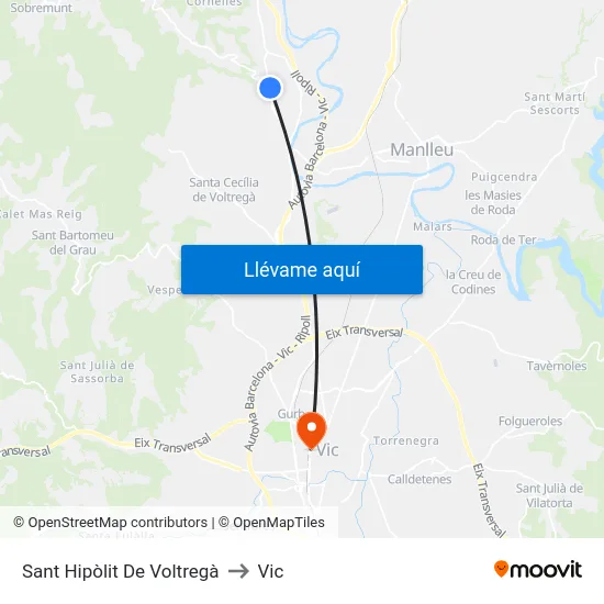 Sant Hipòlit De Voltregà to Vic map