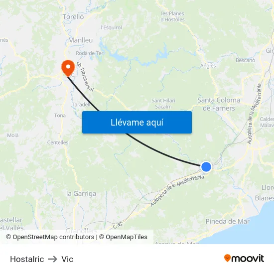 Hostalric to Vic map