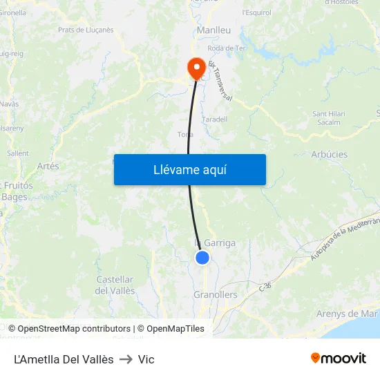 L'Ametlla Del Vallès to Vic map