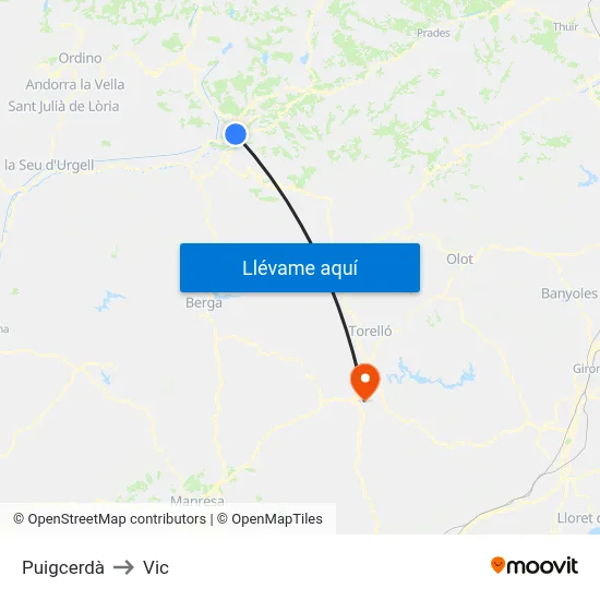 Puigcerdà to Vic map