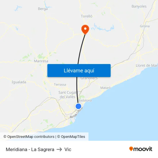 Meridiana - Felip Il to Vic map