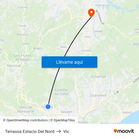 Terrassa Estacio Del Nord to Vic map