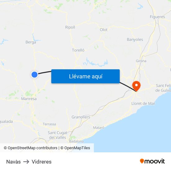 Navàs to Vidreres map