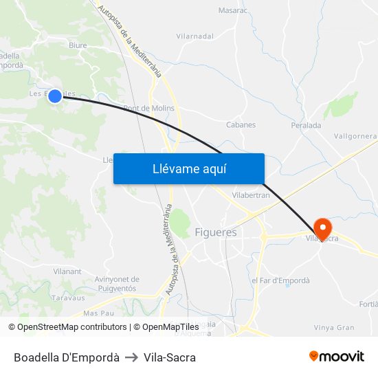 Boadella D'Empordà to Vila-Sacra map