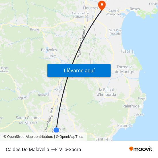 Caldes De Malavella to Vila-Sacra map