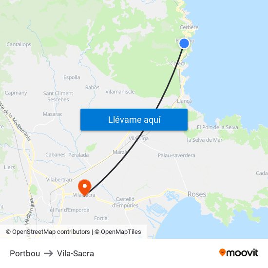 Portbou to Vila-Sacra map