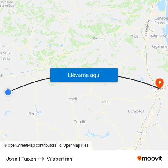 Josa I Tuixén to Vilabertran map