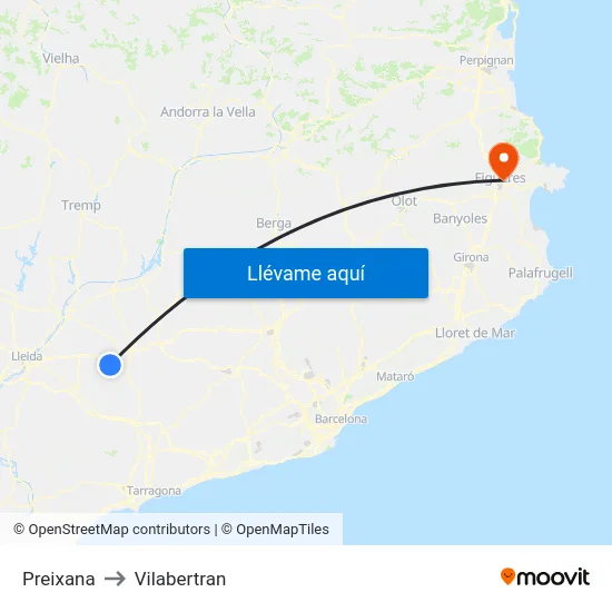 Preixana to Vilabertran map