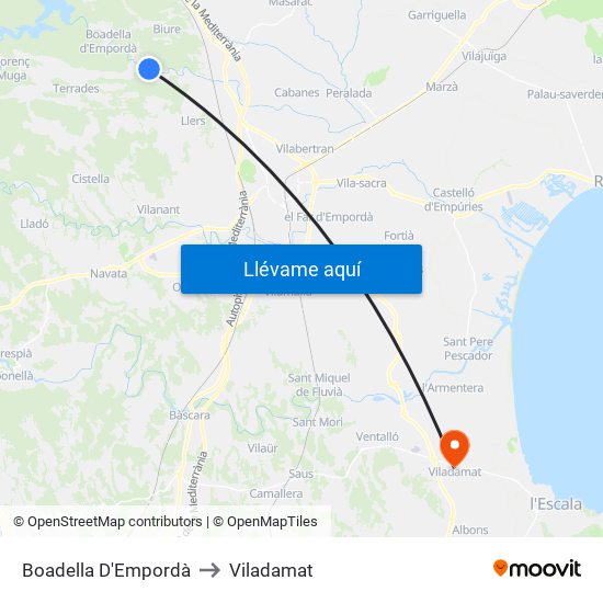Boadella D'Empordà to Viladamat map