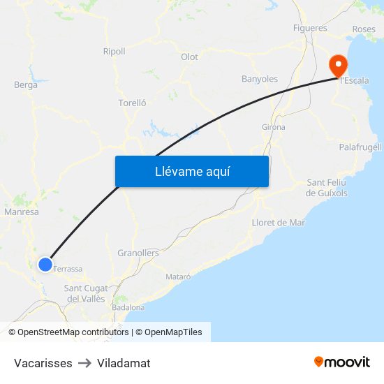 Vacarisses to Viladamat map