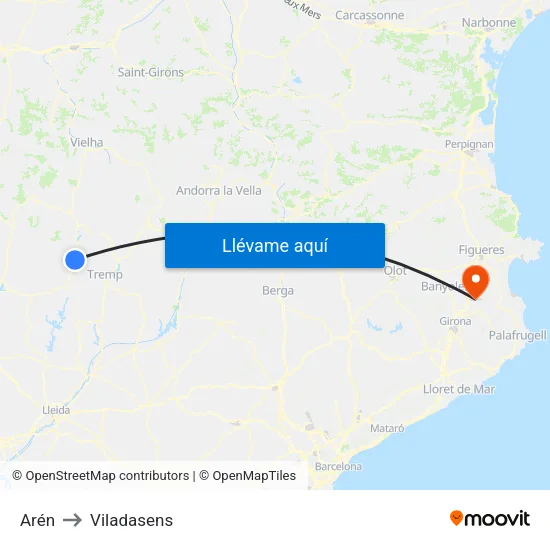 Arén to Viladasens map