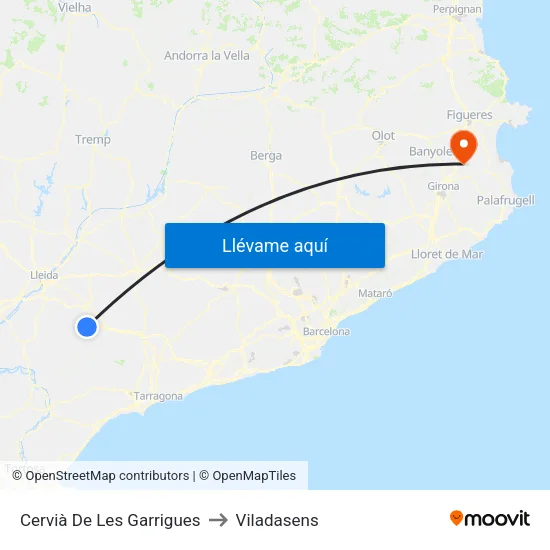 Cervià De Les Garrigues to Viladasens map