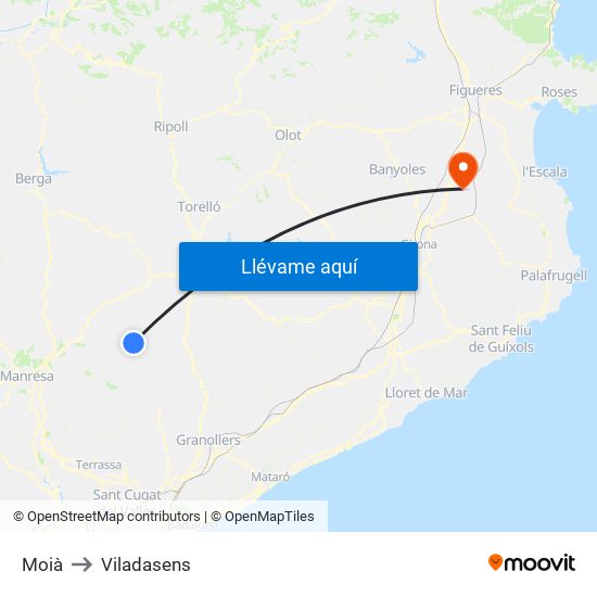 Moià to Viladasens map