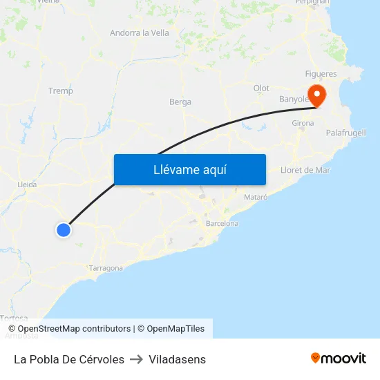 La Pobla De Cérvoles to Viladasens map
