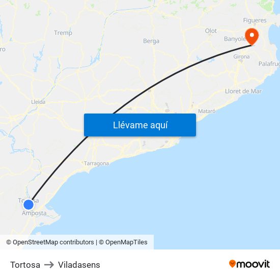 Tortosa to Viladasens map