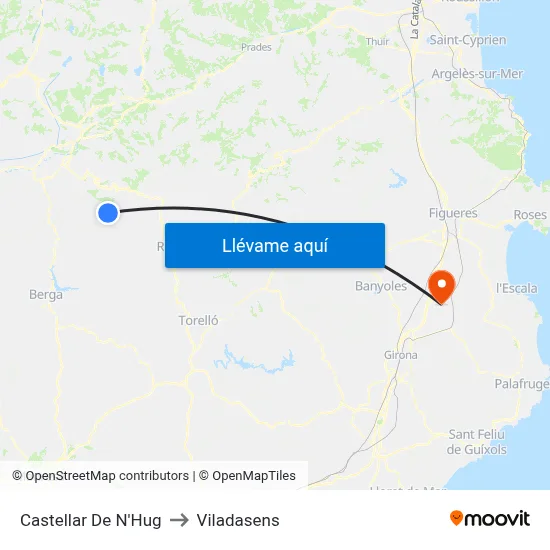 Castellar De N'Hug to Viladasens map