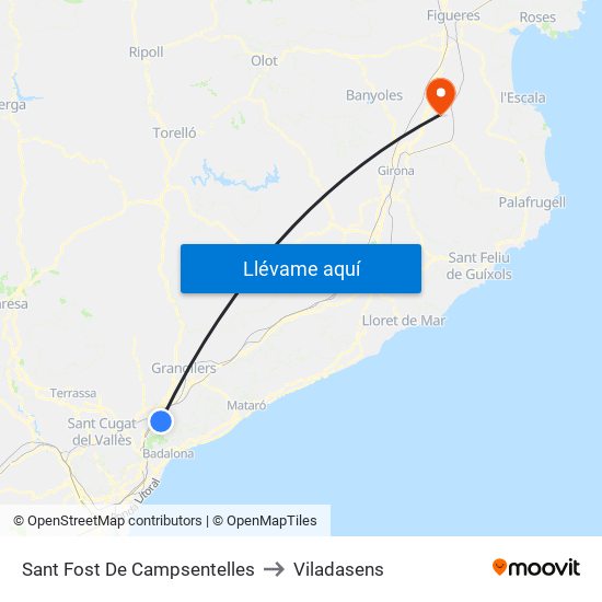 Sant Fost De Campsentelles to Viladasens map