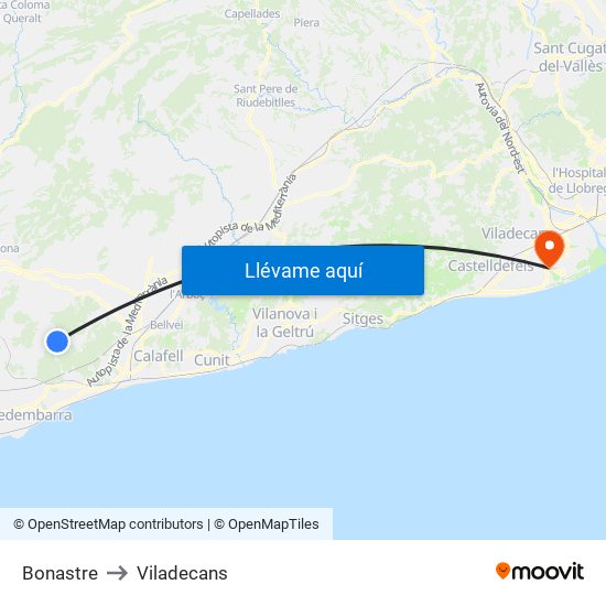 Bonastre to Viladecans map